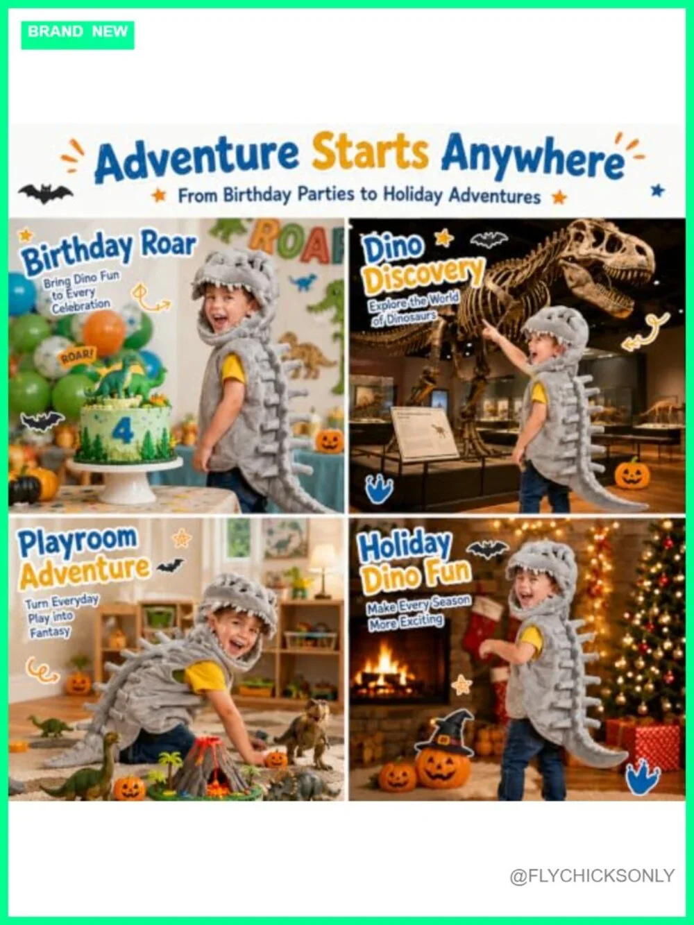 Kids Dinosaur Skeleton Halloween Costume Plush Onesie Pull-On